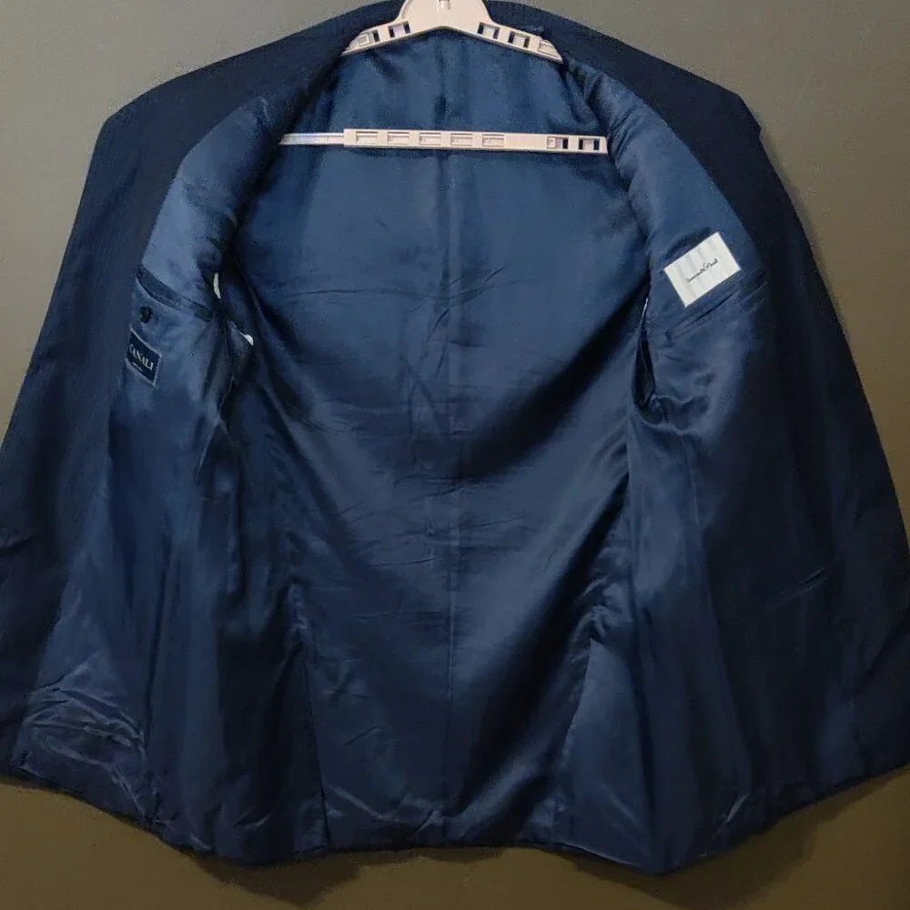 Canali Italian Wool Suit Jacket Blue Pinstripe 3 Button Double Vent 44L